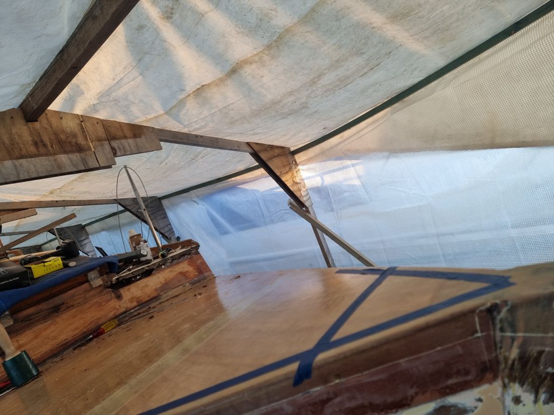 New deck coated to a gloss and masked off under the temporary cover