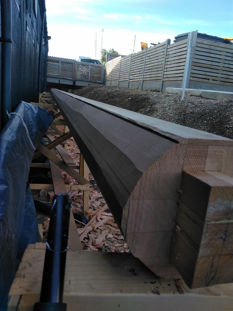 Mast blank planed from square to eight-sided along its taper
